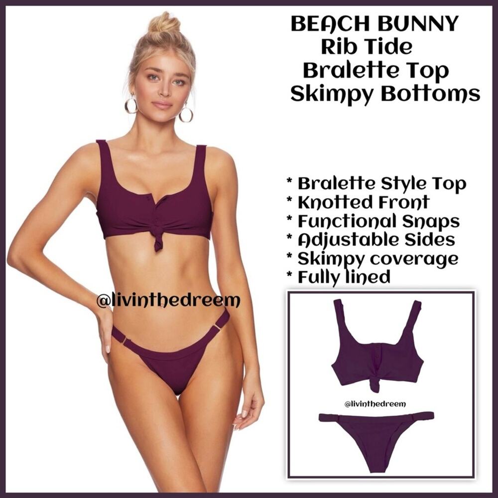 Beach Bunny Rib Tide Plum Bralette Top and Skimpy Bottom lg Set $250